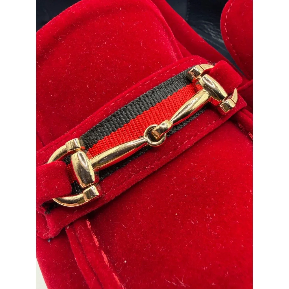 Metro Charm Mens Red Velvet Horsebit‎ Loafers Dress Shoes Size 9.5 MC-THOR-05